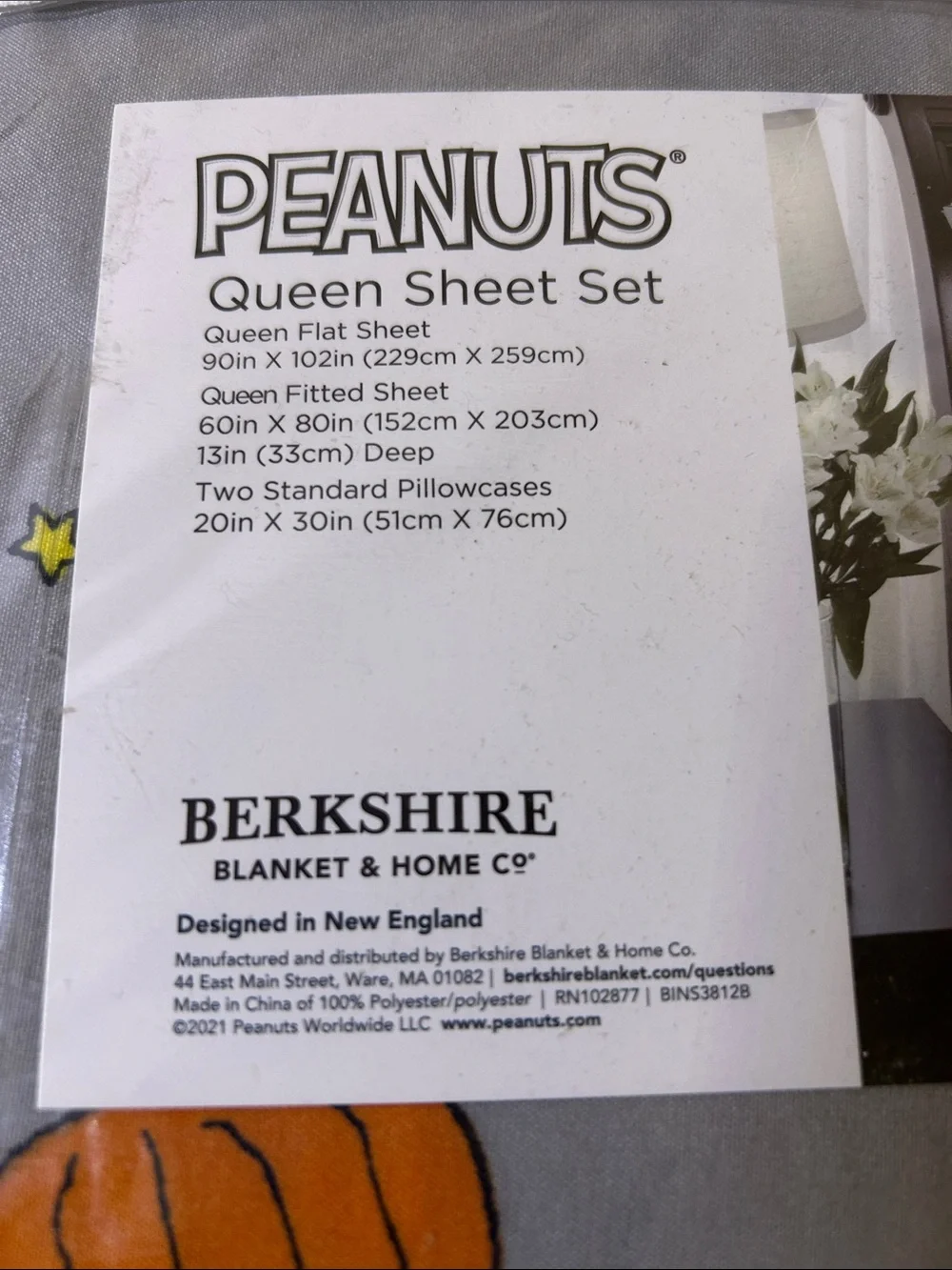 Berkshire Home Peanuts Snoopy Ghosts Pumpkins Halloween Queen Gray Sheet Set New